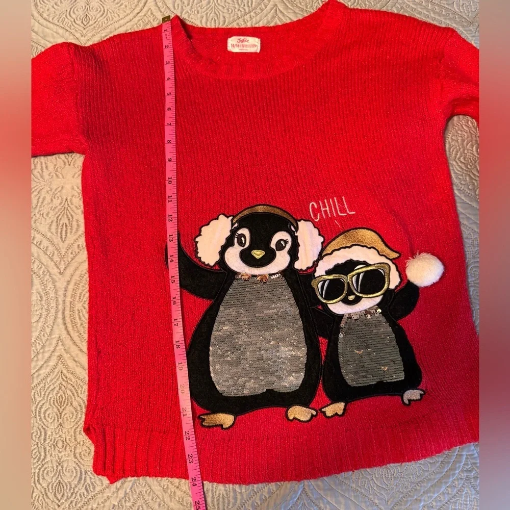 🎅 Justice Red Sweater with Penguin Design Great for the holiday’s